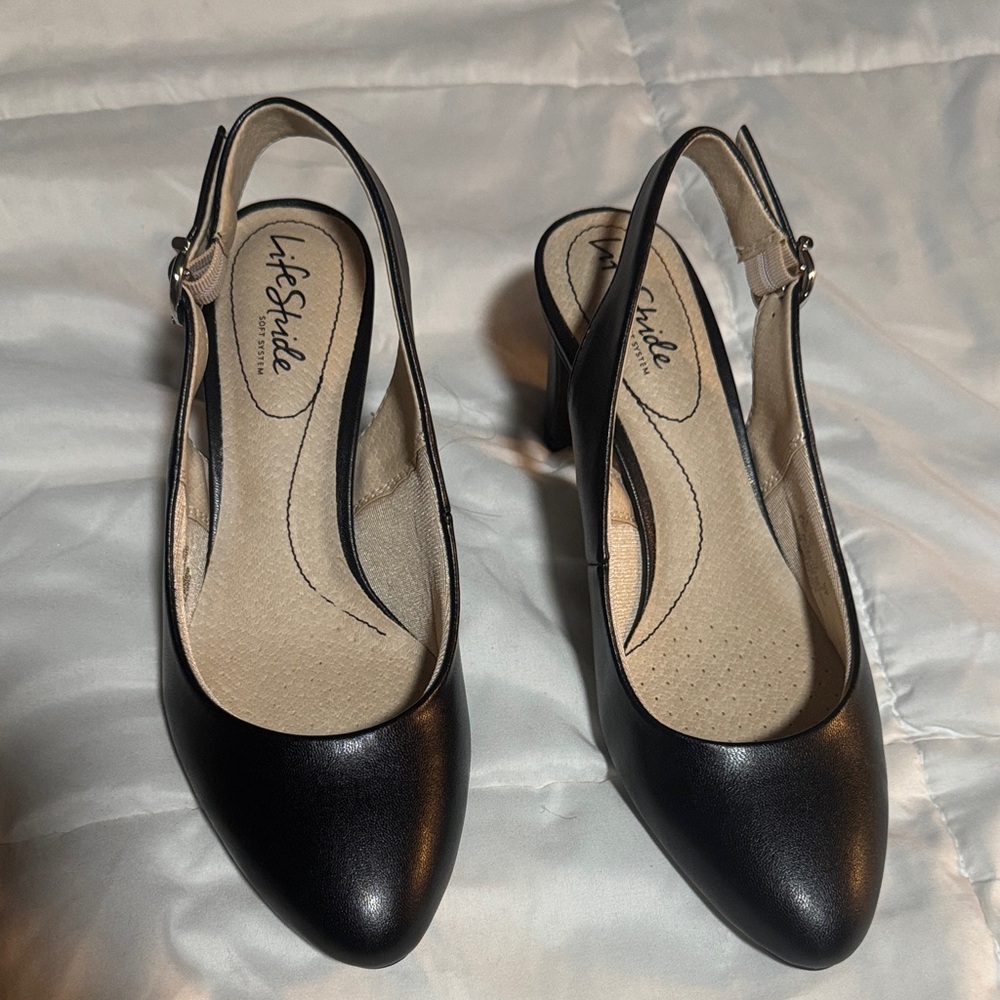 Life Stride Black Slingback Heels for Women